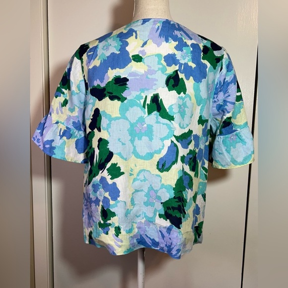 Charter Club Linen Blue Blouse Tulip Short Sleeves Women’s Size MP - Picture 4 of 8